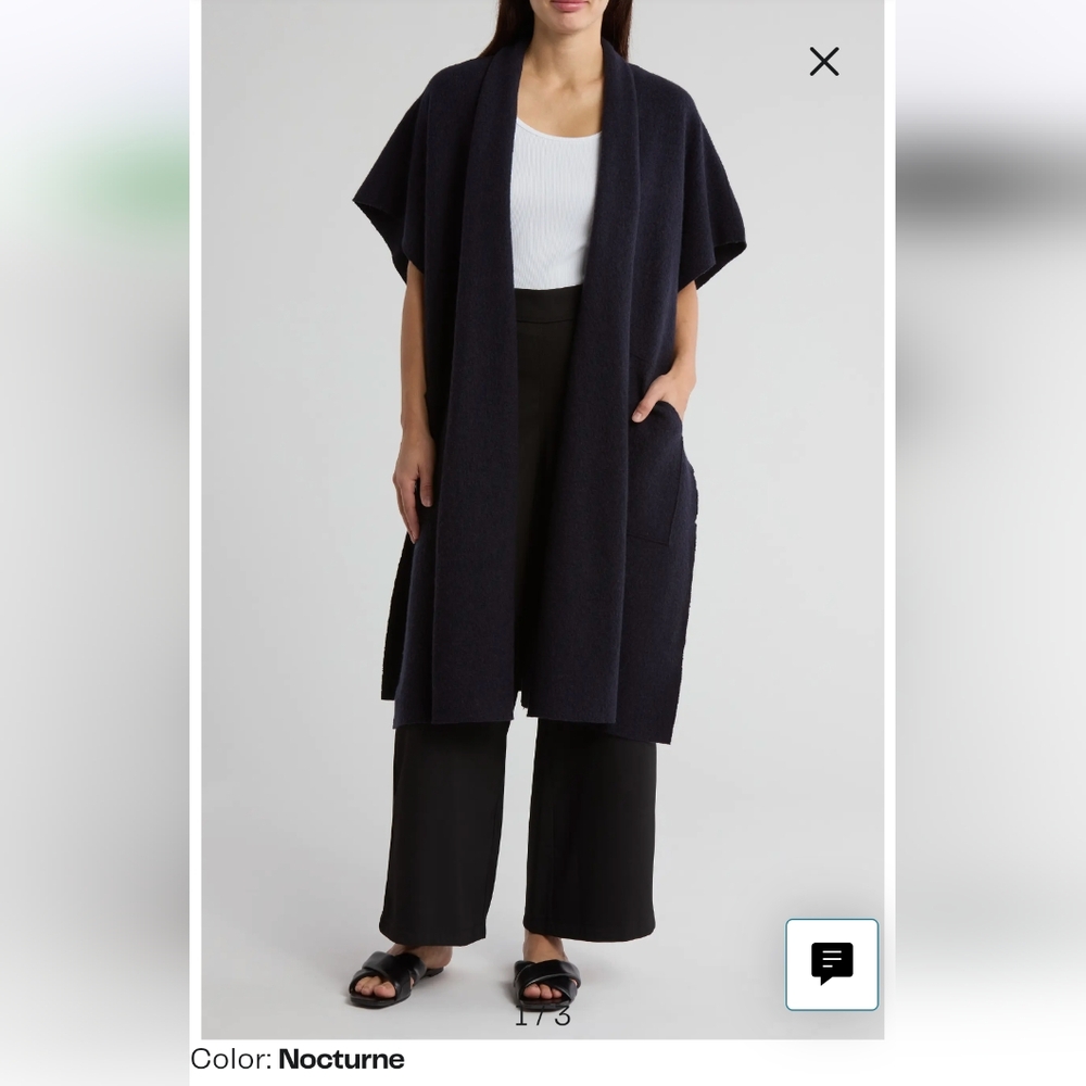 Eileen Fisher Oversized Boiled Wool Poncho in Nocturne Size L/XL